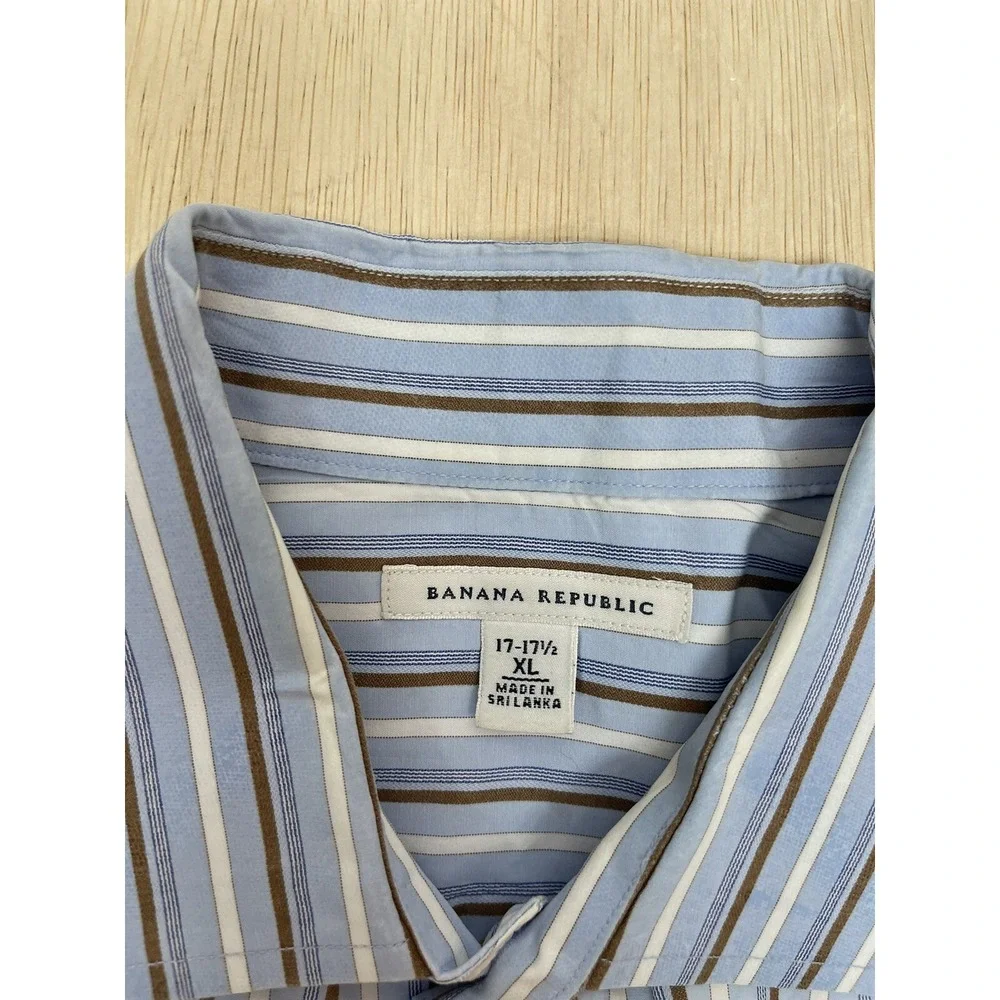 Banana Republic Men's Long Sleeve Dress Shirt Blue White Stripe‎ Size XL 17-17.5